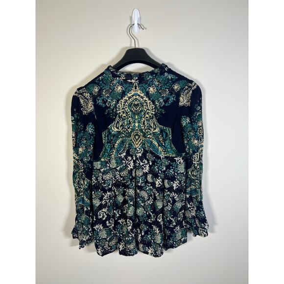 Free People Lady Luck Printed Long Sleeve Paisley Boho Blouse Size XS Whimsical - Picture 3 of 9